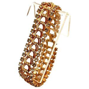 Elegant Costume Gold Tone Bracelet Rhinestone Chain Link Romantic Preppy Glam